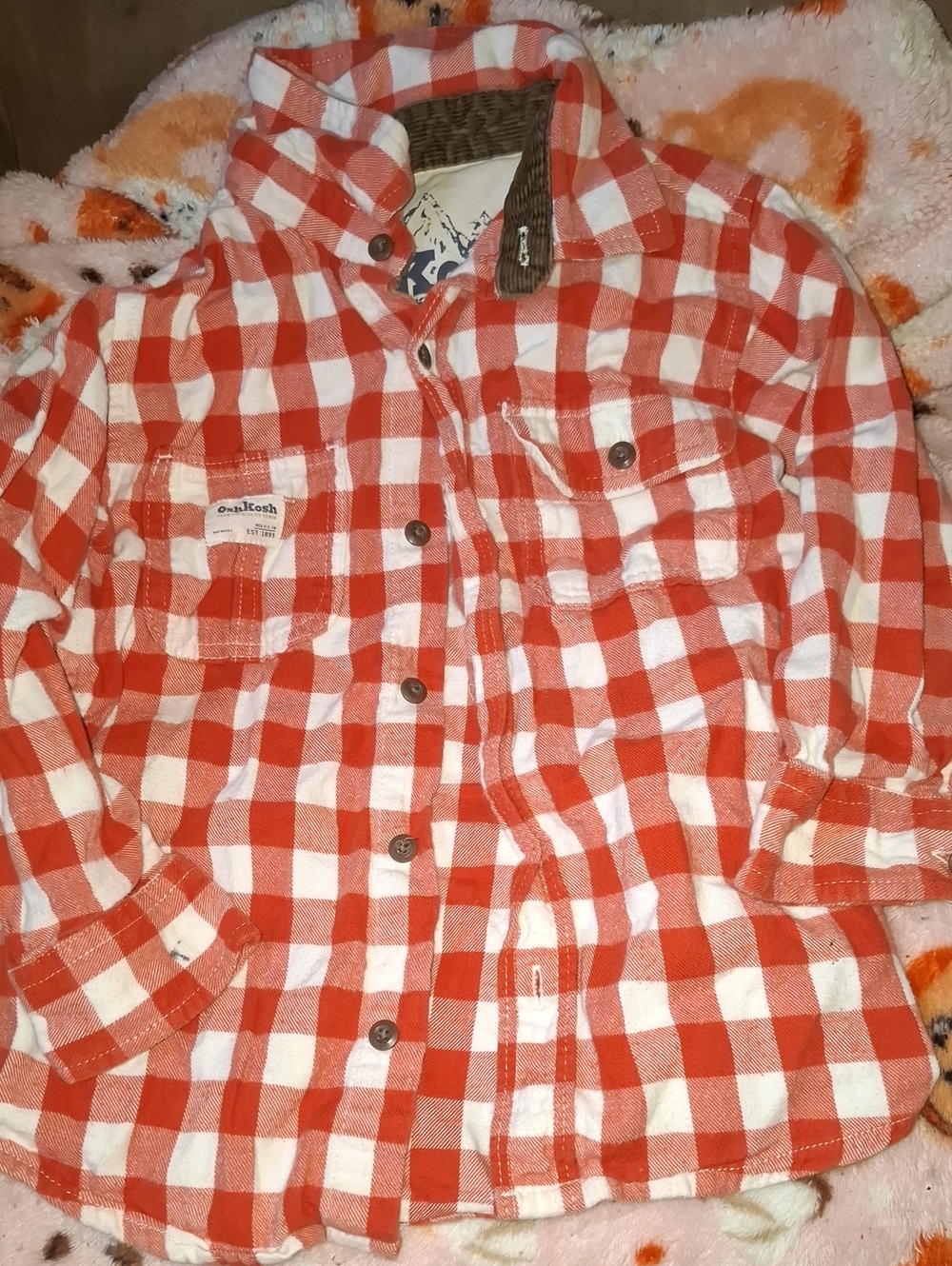 OshKosh B'gosh Orange & White Plaid Button-Down Shirt for Kids